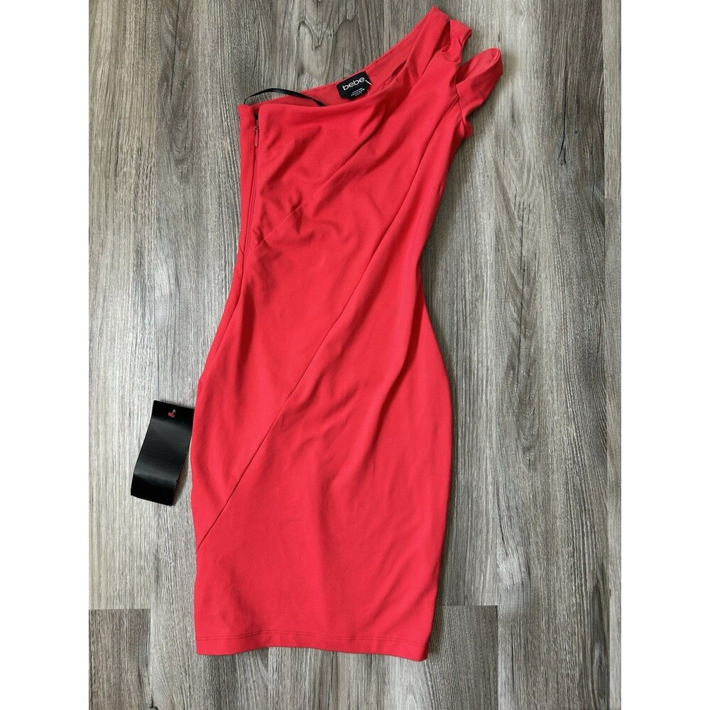 Bebe Red One Shoulder Strappy Midi Dress Cocktail Party Bodycon NWT XXS Bodycon
